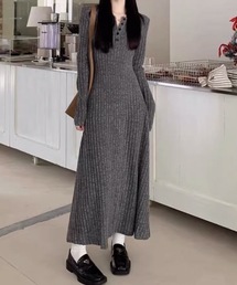 ヘンリーデザイン リブニットロングワンピース