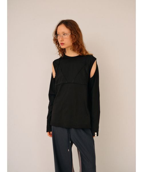 null.（ヌル）の「ビスチェオープンショルダーロングTシャツ（Tシャツ/カットソー・レディース・アイボリー/グレー/ブラック・F）」の2枚目の写真