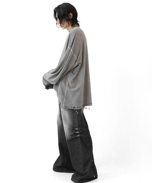 minsobi（ミンソビ）の「リベットタックバギーデニム（デニムパンツ・メンズ・ブラック・FREE）」の4枚目の写真