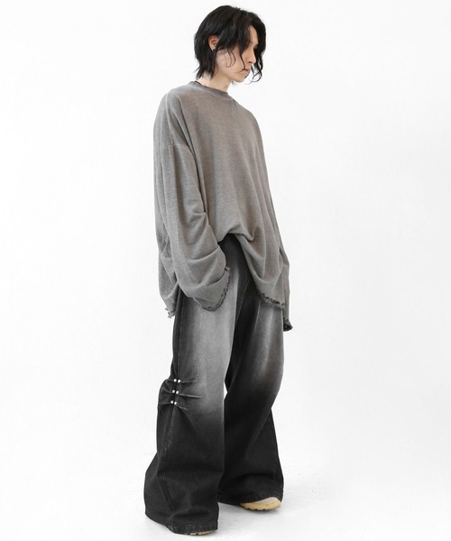 minsobi（ミンソビ）の「リベットタックバギーデニム（デニムパンツ・メンズ・ブラック・FREE）」の6枚目の写真