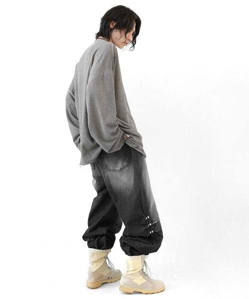 minsobi（ミンソビ）の「リベットタックバギーデニム（デニムパンツ・メンズ・ブラック・FREE）」の7枚目の写真