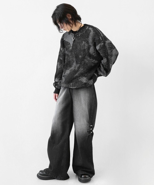 minsobi（ミンソビ）の「リベットタックバギーデニム（デニムパンツ・メンズ・ブラック・FREE）」の8枚目の写真