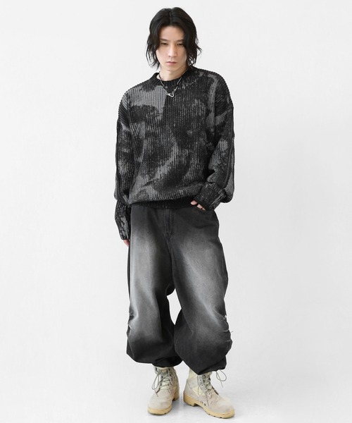 minsobi（ミンソビ）の「リベットタックバギーデニム（デニムパンツ・メンズ・ブラック・FREE）」の9枚目の写真