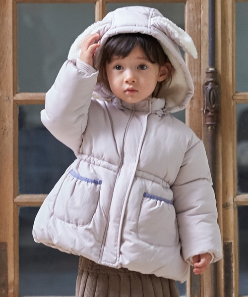 petit main(프티마인)의 「【씻을 수 있는】모코모코 토끼 안솜 재킷(블루존)」｜라이트 핑크