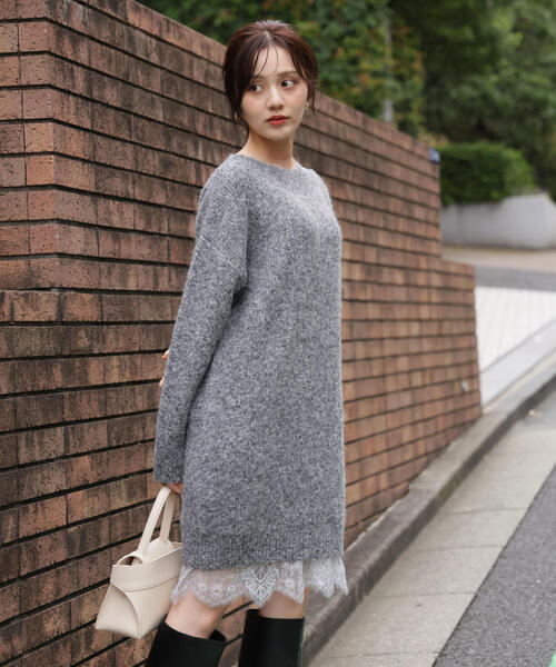 EDIT COLOGNE（エディットコロン）の「＜Ｅ＞レースレイヤード風ニットミニワンピース / 1215247103（ワンピース・レディース・ブラック/グレー系その他/ホワイト系その他・MEDIUM/P/S）」の3枚目の写真