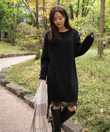 ＜Ｅ＞レースレイヤード風ニットミニワンピース / 1215247103