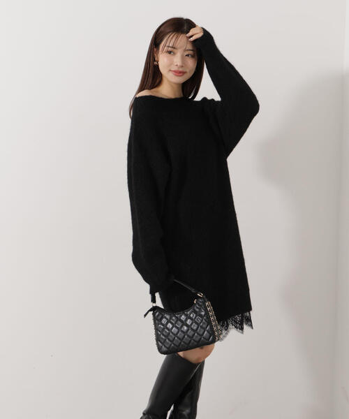 E＞レースレイヤード風ニットミニワンピース / 1215247103