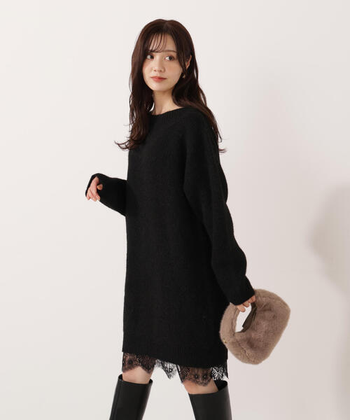 E＞レースレイヤード風ニットミニワンピース / 1215247103