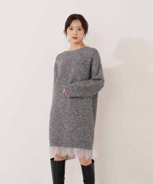 EDIT COLOGNE（エディットコロン）の「＜Ｅ＞レースレイヤード風ニットミニワンピース / 1215247103（ワンピース・レディース・ブラック/グレー系その他/ホワイト系その他・MEDIUM/P/S）」の5枚目の写真