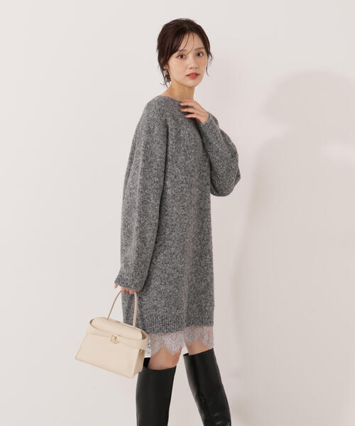 EDIT COLOGNE（エディットコロン）の「＜Ｅ＞レースレイヤード風ニットミニワンピース / 1215247103（ワンピース・レディース・ブラック/グレー系その他/ホワイト系その他・MEDIUM/P/S）」の4枚目の写真