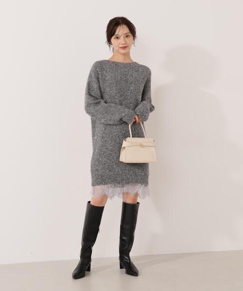 E＞レースレイヤード風ニットミニワンピース / 1215247103