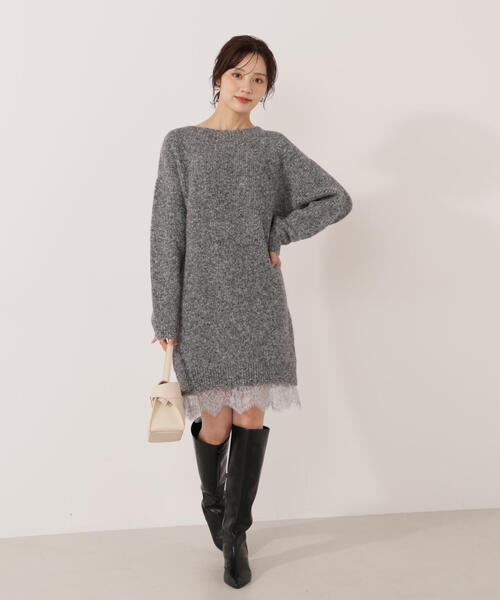 EDIT COLOGNE（エディットコロン）の「＜Ｅ＞レースレイヤード風ニットミニワンピース / 1215247103（ワンピース・レディース・ブラック/グレー系その他/ホワイト系その他・MEDIUM/P/S）」の21枚目の写真