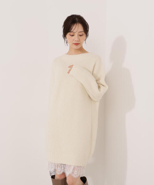 EDIT COLOGNE（エディットコロン）の「＜Ｅ＞レースレイヤード風ニットミニワンピース / 1215247103（ワンピース・レディース・ブラック/グレー系その他/ホワイト系その他・MEDIUM/P/S）」の9枚目の写真