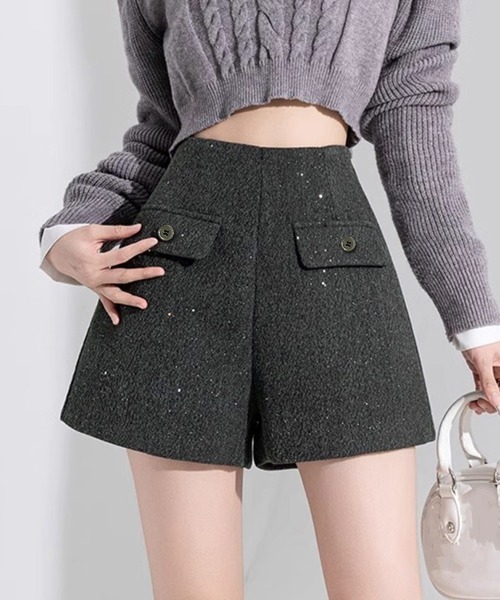 Miniministore(ミニミニストア)の「ラメ付きショートパンツ 秋冬 ツイード風(スラックス・レディース・ブラック/ダークグレー・L/S/M)」の3枚目の写真