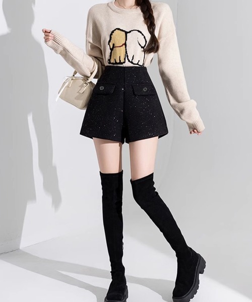 Miniministore(ミニミニストア)の「ラメ付きショートパンツ 秋冬 ツイード風(スラックス・レディース・ブラック/ダークグレー・L/S/M)」の9枚目の写真