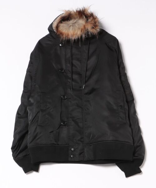 Revo.（レボ）の「ナイロンツイル 中綿入り フードファー N-2B フライトジャケット【UNISEX】（ミリタリージャケット・メンズ・ブラック/セージグリーン・M/L/XL）」の5枚目の写真