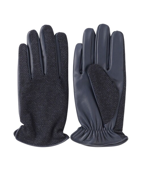 MACKINTOSH PHILOSOPHY（ﾏｯｷﾝﾄｯｼｭ ﾌｨﾛｿﾌｨｰ）の「EMMETEX ヘリンボーン×レザー　スマホグローブ（手袋・メンズ・ブラウン系その他5/チャコールグレー/ネイビー・FREE）」の3枚目の写真