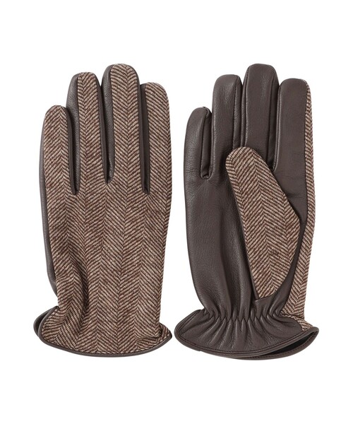 MACKINTOSH PHILOSOPHY（ﾏｯｷﾝﾄｯｼｭ ﾌｨﾛｿﾌｨｰ）の「EMMETEX ヘリンボーン×レザー　スマホグローブ（手袋・メンズ・ブラウン系その他5/チャコールグレー/ネイビー・FREE）」の2枚目の写真