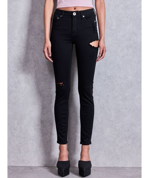 GYDA（ジェイダ）の「ミドルウエストSIDE RIPPEDカラースキニーパンツ（デニムパンツ・レディース・ブラック・SMALL/X-SMALL/MEDIUM）」の3枚目の写真