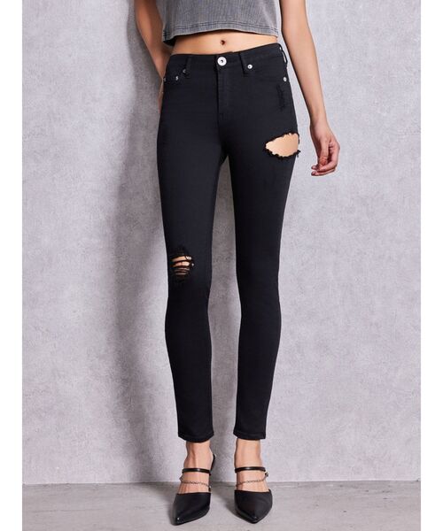 GYDA（ジェイダ）の「ミドルウエストSIDE RIPPEDカラースキニーパンツ（デニムパンツ・レディース・ブラック・SMALL/X-SMALL/MEDIUM）」の7枚目の写真