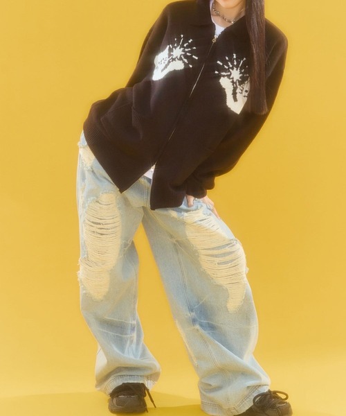 Video Jockey(ビデオジョッキー)の「【UNISEX】VIDEO JOCKEY/Star Cat ZIPUP(ニット/セーター・レディース・アイボリー/ブラック・SMALL/MEDIUM)」の17枚目の写真