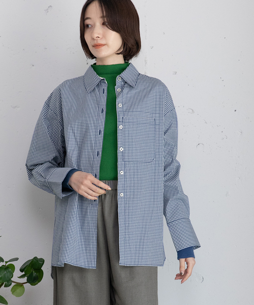 POU DOU DOU（プードゥドゥ）の「くっつきポケットレギュラーシャツ（シャツ/ブラウス・レディース・ブルー/レッド・M）」の2枚目の写真