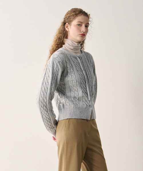 DRAWFIT WOMEN（ドローフィットウーマン）の「モディストケーブルリボンウールニットカーディガン[M.GREY]（カーディガン/ボレロ・レディース・その他・SMALL/MEDIUM）」の3枚目の写真
