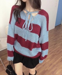 A'GEM/9 × .kom 『.KOM/ドットケーオーエム』 Border Knit Top/【Y2K】2WAYボーダーニットトップ