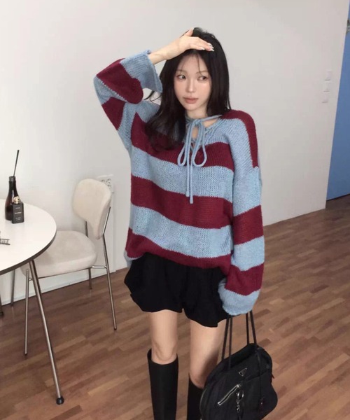 A'GEM/9 × .kom 『.KOM/ドットケーオーエム』 Border Knit Top/【Y2K