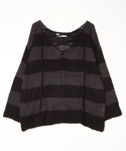 .KOM（ドットコム）の「A'GEM/9 × .kom 『.KOM/ドットケーオーエム』 Border Knit Top/【Y2K】2WAYボーダーニットトップ（ニット/セーター・レディース・ブラック/レッド・FREE）」の17枚目の写真