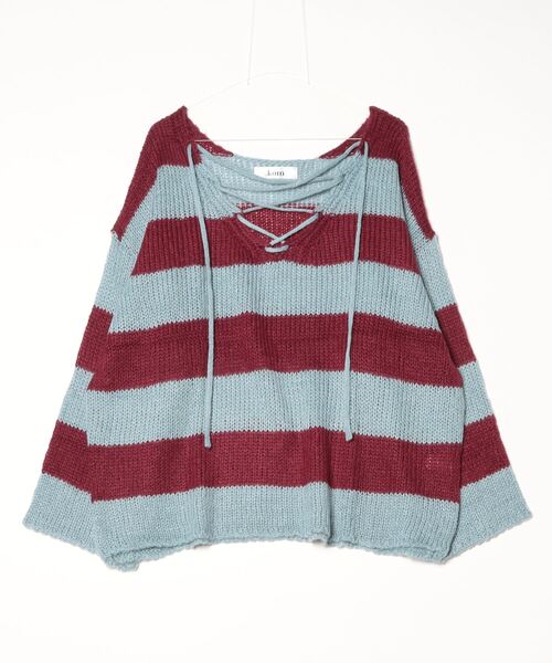 .KOM（ドットコム）の「A'GEM/9 × .kom 『.KOM/ドットケーオーエム』 Border Knit Top/【Y2K】2WAYボーダーニットトップ（ニット/セーター・レディース・ブラック/レッド・FREE）」の19枚目の写真