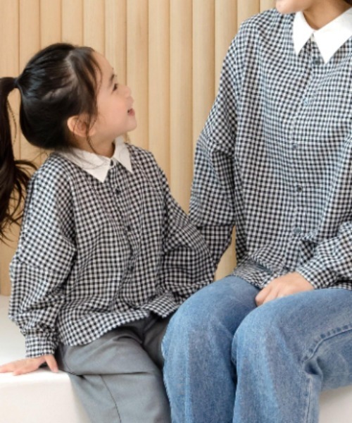 MAKE YOUR DAY（メイクユアデイ）の「ママとおそろいチェックとストライプのドルマンシャツ■80～140cm（シャツ/ブラウス・キッズ・チェック/イエロー/ブラック・80/90/100/110/120/130/140）」の18枚目の写真