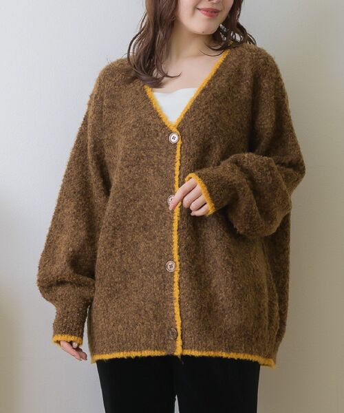 RETRO GIRL（レトロガール）の「バイカラーBIGカーデ（カーディガン/ボレロ・レディース・ブルー/ナチュラル/ブラウン/ライトグレー・FREE）」の3枚目の写真