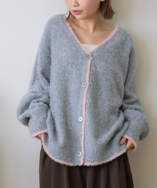 RETRO GIRL（レトロガール）の「バイカラーBIGカーデ（カーディガン/ボレロ・レディース・ブルー/ナチュラル/ブラウン/ライトグレー・FREE）」の2枚目の写真