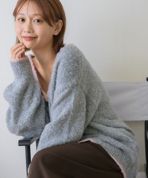 RETRO GIRL（レトロガール）の「バイカラーBIGカーデ（カーディガン/ボレロ・レディース・ブルー/ナチュラル/ブラウン/ライトグレー・FREE）」の9枚目の写真