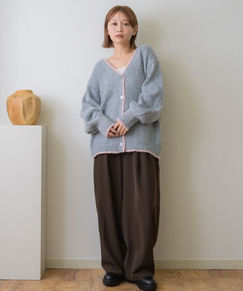 RETRO GIRL（レトロガール）の「バイカラーBIGカーデ（カーディガン/ボレロ・レディース・ブルー/ナチュラル/ブラウン/ライトグレー・FREE）」の10枚目の写真