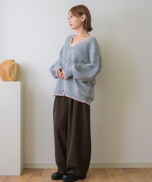 RETRO GIRL（レトロガール）の「バイカラーBIGカーデ（カーディガン/ボレロ・レディース・ブルー/ナチュラル/ブラウン/ライトグレー・FREE）」の13枚目の写真