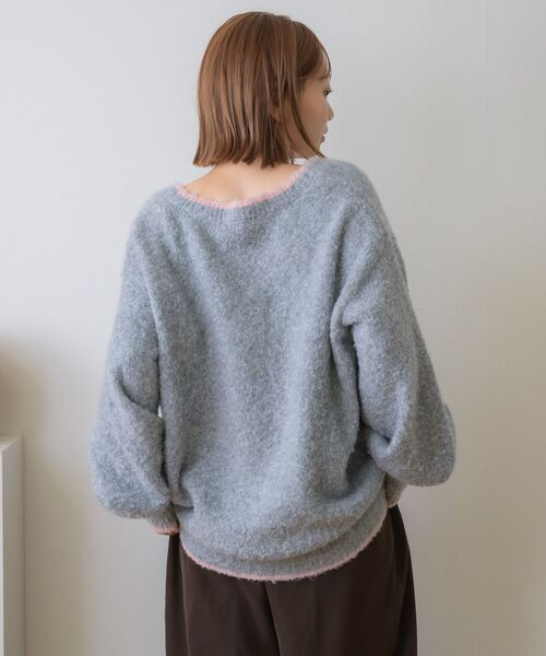 RETRO GIRL（レトロガール）の「バイカラーBIGカーデ（カーディガン/ボレロ・レディース・ブルー/ナチュラル/ブラウン/ライトグレー・FREE）」の17枚目の写真