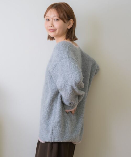 RETRO GIRL（レトロガール）の「バイカラーBIGカーデ（カーディガン/ボレロ・レディース・ブルー/ナチュラル/ブラウン/ライトグレー・FREE）」の18枚目の写真