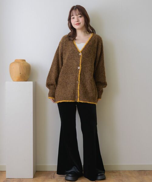 RETRO GIRL（レトロガール）の「バイカラーBIGカーデ（カーディガン/ボレロ・レディース・ブルー/ナチュラル/ブラウン/ライトグレー・FREE）」の19枚目の写真