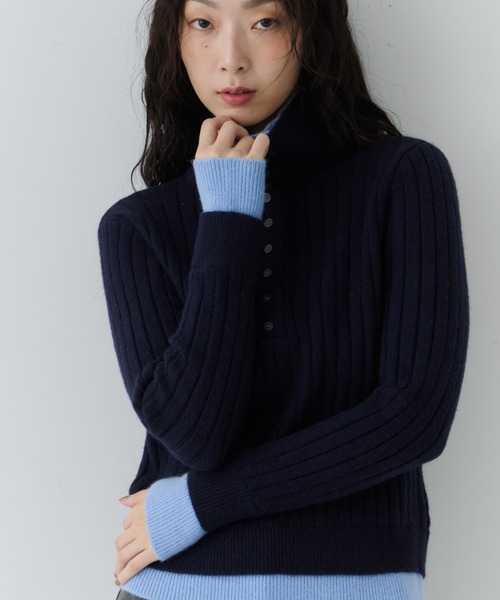 NUJOH（ヌゾ）の「Two-Tone Collar Rib Knit / ツートーンカラ―リブニット（Tシャツ/カットソー・レディース・ネイビー/ライトベージュ/グレー・FREE）」の12枚目の写真