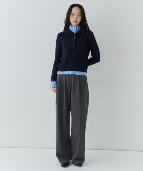 NUJOH（ヌゾ）の「Two-Tone Collar Rib Knit / ツートーンカラ―リブニット（Tシャツ/カットソー・レディース・ネイビー/ライトベージュ/グレー・FREE）」の14枚目の写真