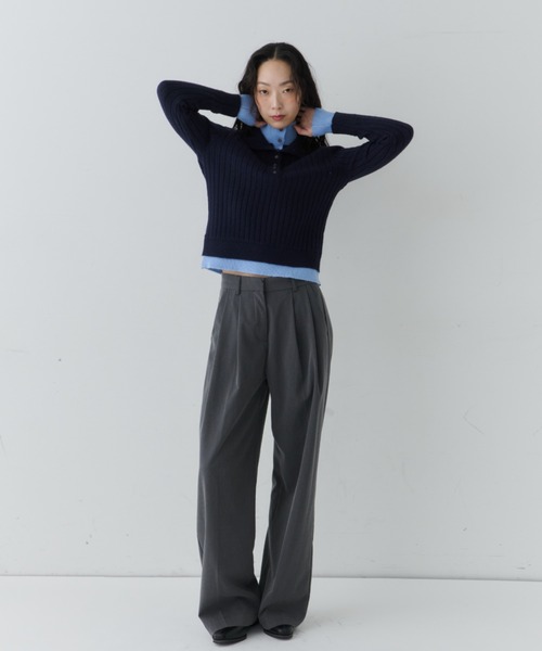 NUJOH（ヌゾ）の「Two-Tone Collar Rib Knit / ツートーンカラ―リブニット（Tシャツ/カットソー・レディース・ネイビー/ライトベージュ/グレー・FREE）」の15枚目の写真