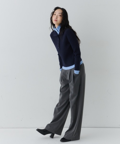 NUJOH（ヌゾ）の「Two-Tone Collar Rib Knit / ツートーンカラ―リブニット（Tシャツ/カットソー・レディース・ネイビー/ライトベージュ/グレー・FREE）」の17枚目の写真