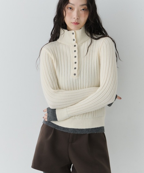 NUJOH（ヌゾ）の「Two-Tone Collar Rib Knit / ツートーンカラ―リブニット（Tシャツ/カットソー・レディース・ネイビー/ライトベージュ/グレー・FREE）」の18枚目の写真