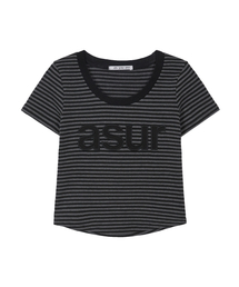 モノラインスリムTシャツストライプチャコール