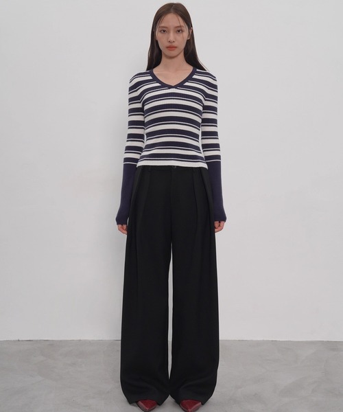 EIGHTHMONTH(エイスマンス)の「Vネックボーダーリブニット EM25a148【EIGHTHMONTH】(Tシャツ/カットソー・レディース・ネイビー・M/S)」の14枚目の写真