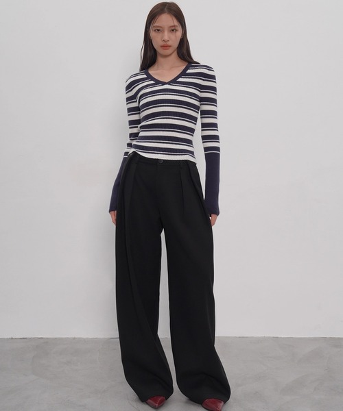 EIGHTHMONTH(エイスマンス)の「Vネックボーダーリブニット EM25a148【EIGHTHMONTH】(Tシャツ/カットソー・レディース・ネイビー・M/S)」の3枚目の写真