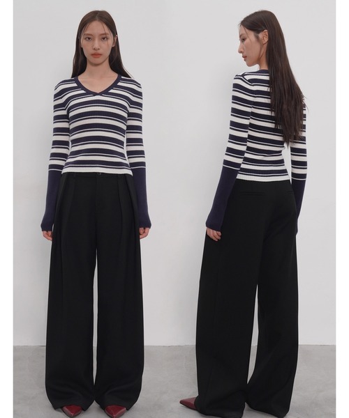 EIGHTHMONTH(エイスマンス)の「Vネックボーダーリブニット EM25a148【EIGHTHMONTH】(Tシャツ/カットソー・レディース・ネイビー・M/S)」の8枚目の写真