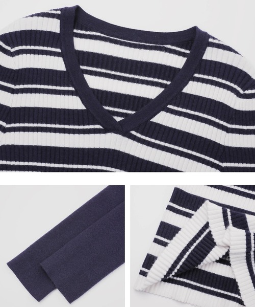 EIGHTHMONTH(エイスマンス)の「Vネックボーダーリブニット EM25a148【EIGHTHMONTH】(Tシャツ/カットソー・レディース・ネイビー・M/S)」の18枚目の写真